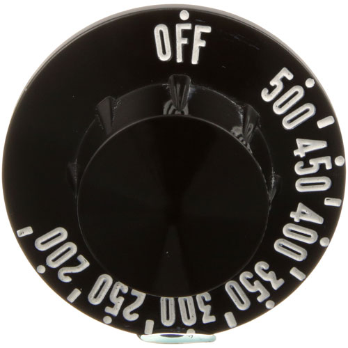 Blodgett BL16393 Black Thermostat Knob W/White Numbers 2-1/4" DIA, OFF-500-200F, Mount .187"