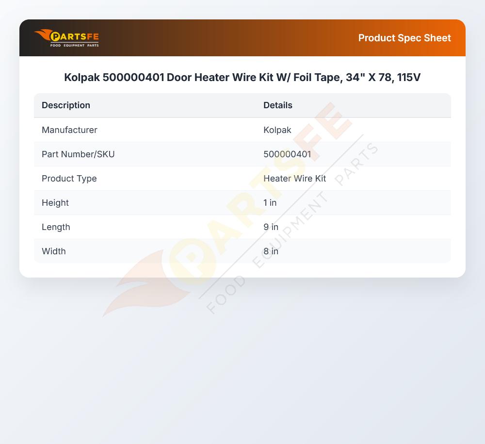 Kolpak 500000401 Door Heater Wire Kit W/Foil Tape 34" X 78" 115V