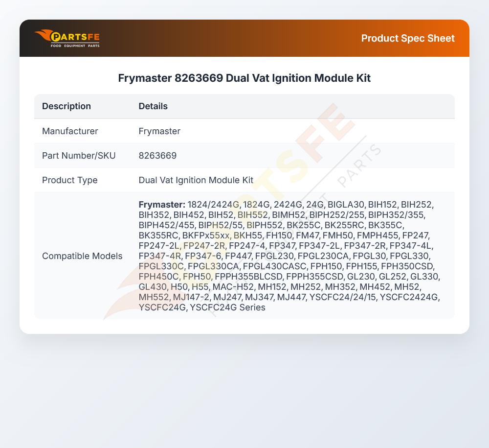 Frymaster 8263669 Ignition Module Kit Dual Vat