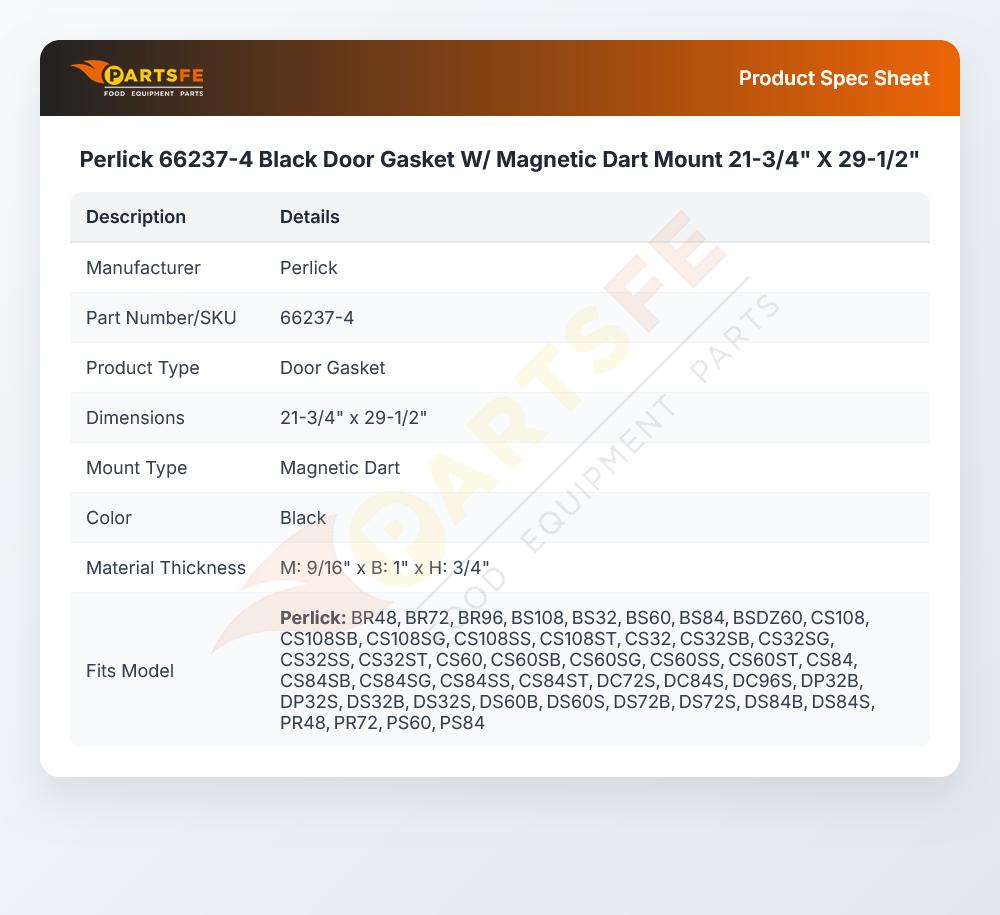 Perlick 66237-4 Black Door Gasket W/ Magnetic Dart Mount 21-3/4" X 29-1/2"