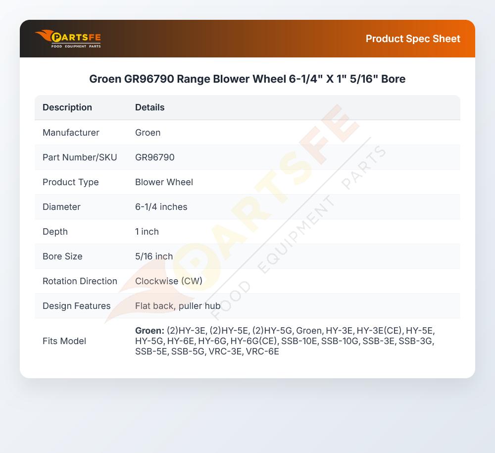 Groen GR96790 Range Blower Wheel 6-1/4" X 1" 5/16" Bore