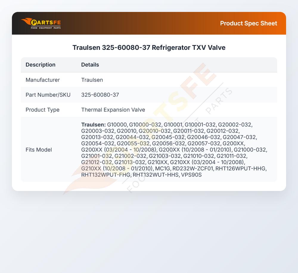 Traulsen 325-60080-37 Refrigerator TXV Valve