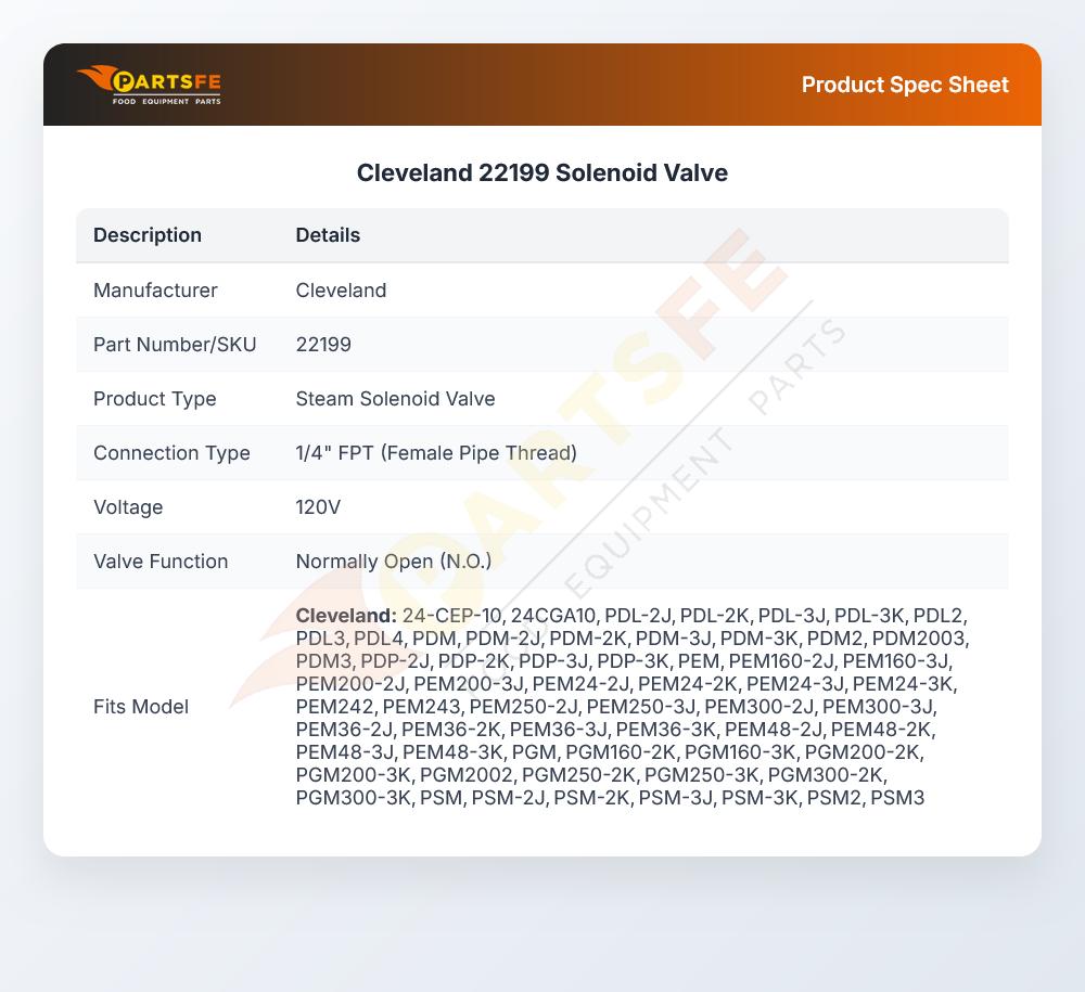 Cleveland 22199 Convection Steamer Solenoid Valve