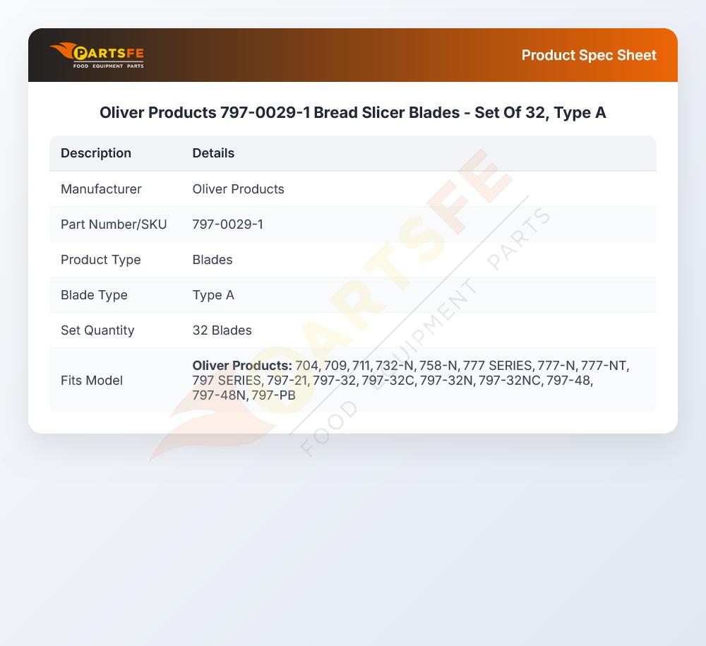 Oliver Products 797-0029-1 Bread Slicer Blades 32-Set A-Type