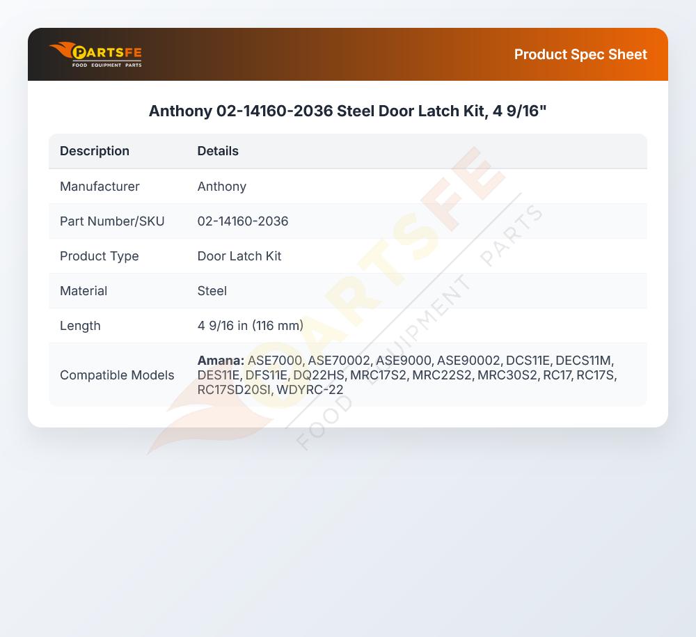 Anthony 02-14160-2036 Steel Door Latch Kit, 4 9/16"
