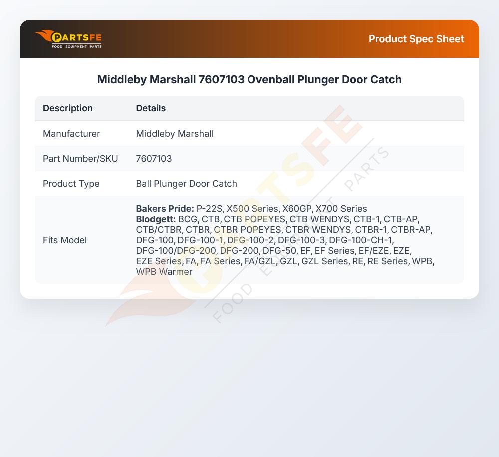 Middleby Marshall 7607103 Ovenball Plunger Door Catch