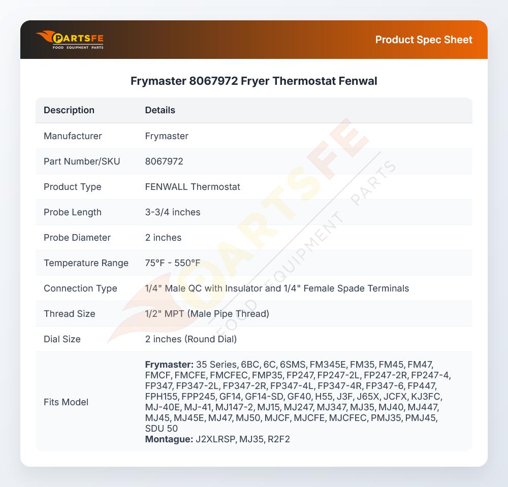 Frymaster 8067972 Fryer Thermostat Fenwal