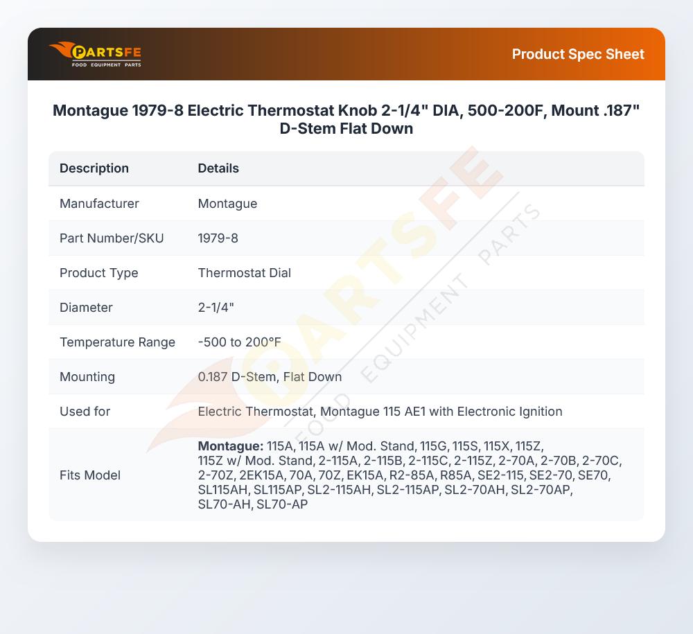 Montague 1979-8 Oven Thermostat Dial 2-1/4" DIA 200&deg;F-500&deg;F