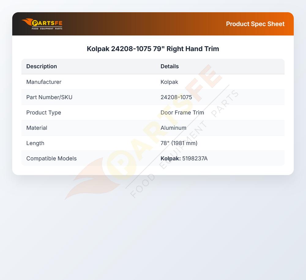 Kolpak 24208-1075 79" Right Hand Trim