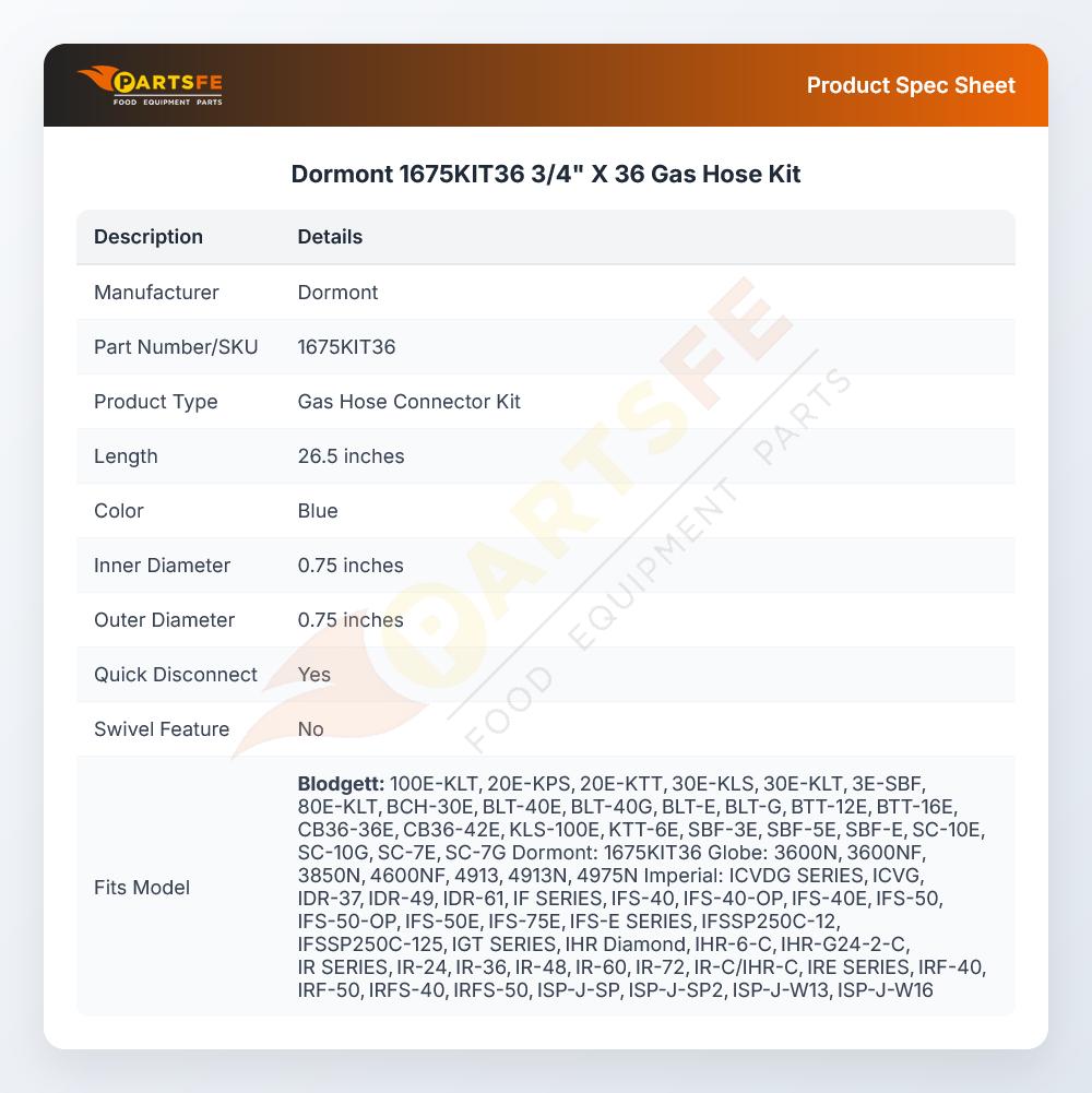 Dormont 1675KIT36 Gas Hose Kit 3/4" X 36"