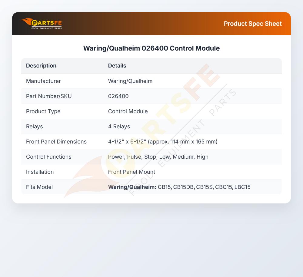 Waring/Qualheim 026400 Control Module