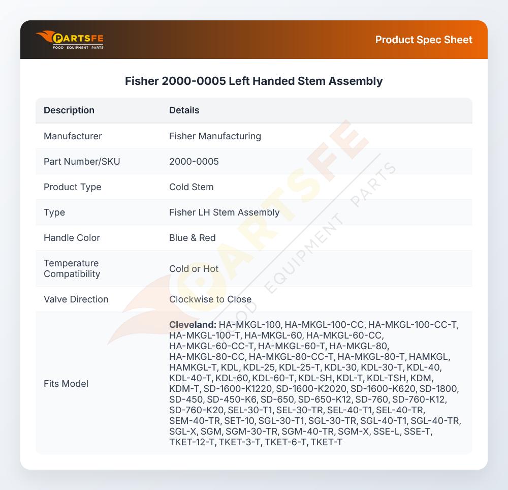 Fisher 2000-0005 Left Handed Stem Assembly
