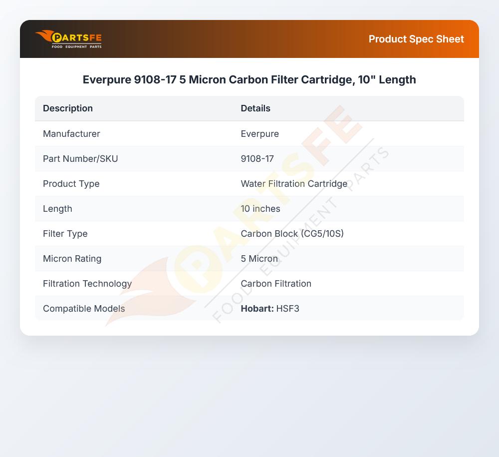 Everpure 9108-17 5 Micron Carbon Filter Cartridge, 10" Length