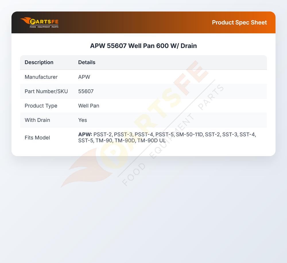 APW 55607 Convection Oven Well Pan 600 W/Drain