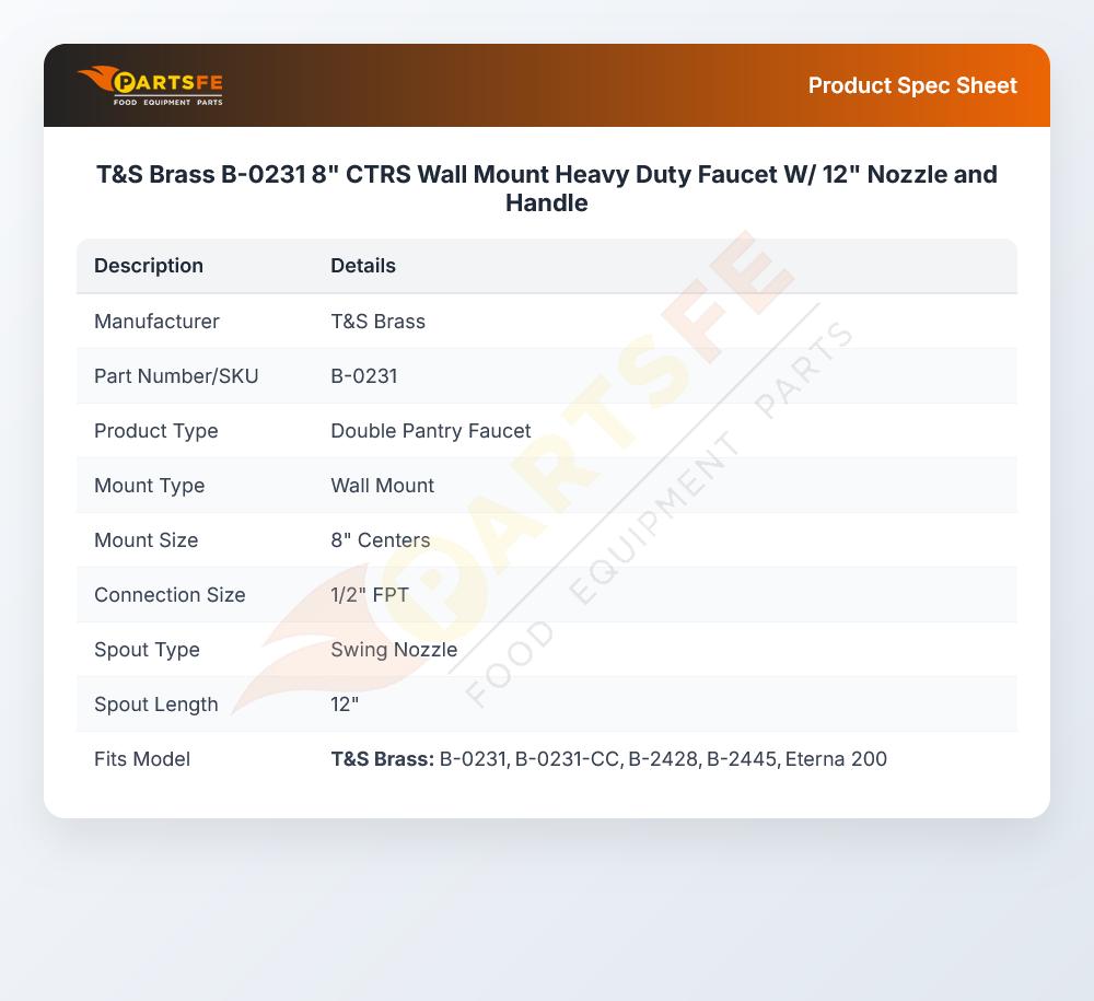 T&S Brass B-0231 Wall-Mount Faucet Heavy-Duty W/12" Nozzle & Handles 8" Centers