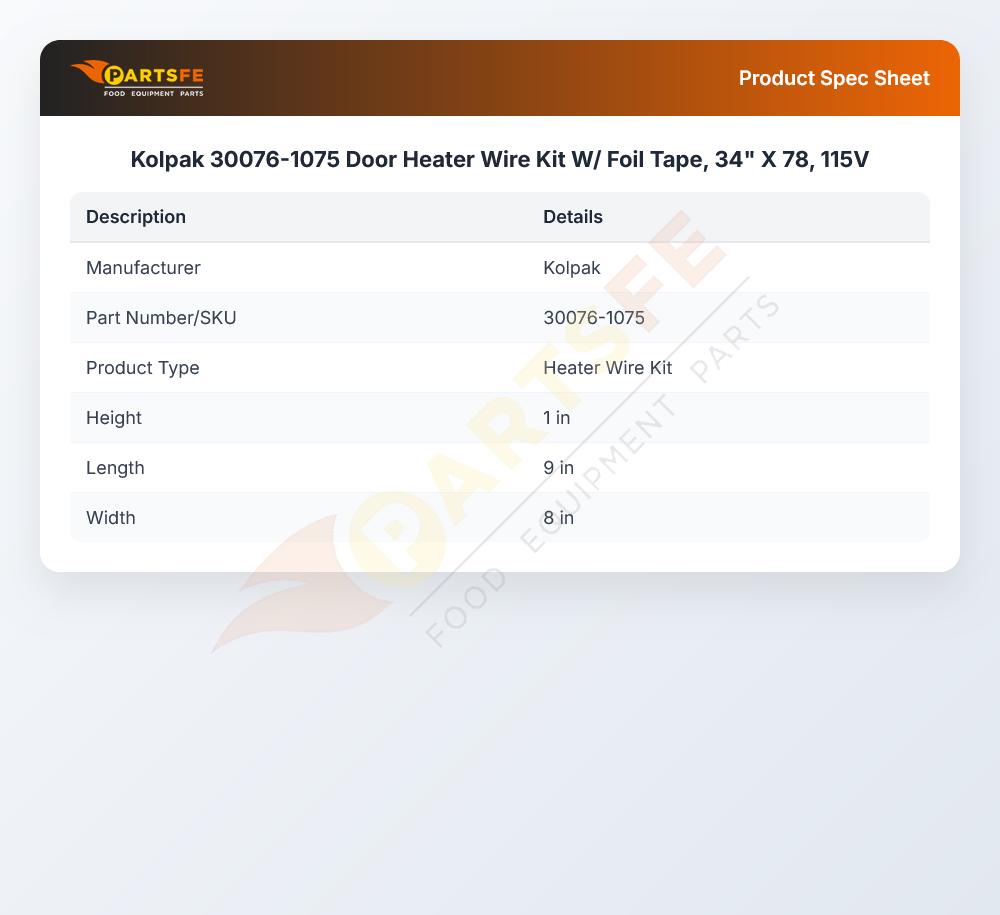 Kolpak 30076-1075 Door Heater Wire Kit W/Foil Tape 34" X 78" 115V