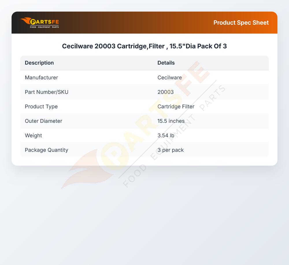 Cecilware 20003 Cartridge,Filter , 15.5"Dia Pack Of 3