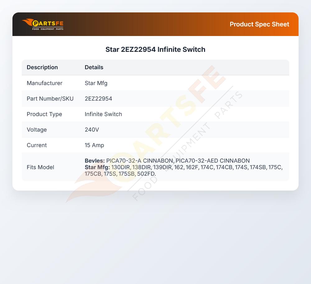 Star Mfg 2EZ22954 Infinite Switch 15A 240V