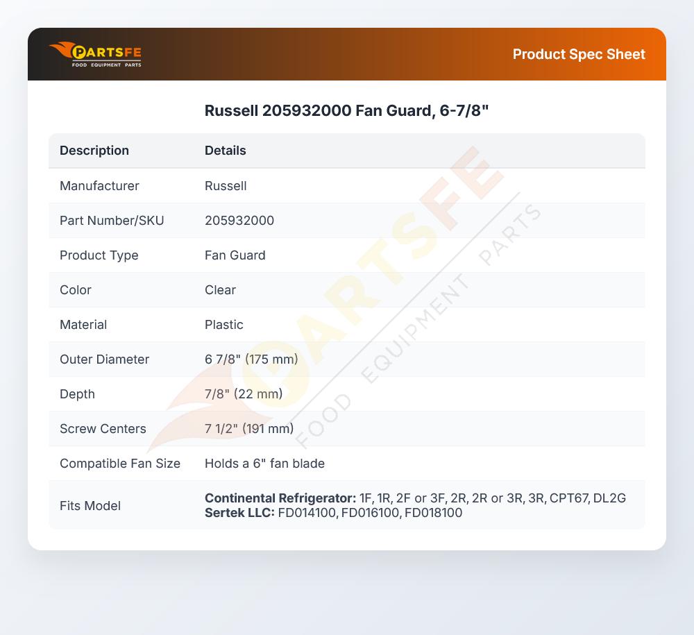 Russell 205932000 Fan Guard 6-7/8"