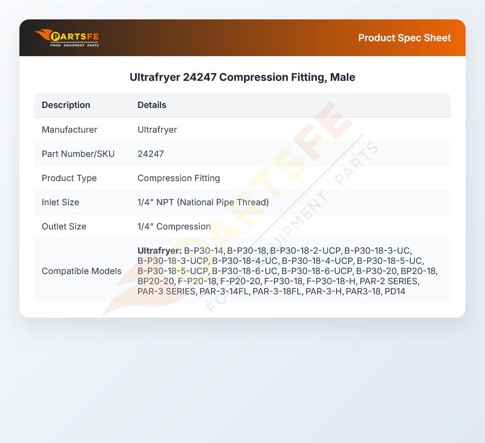 Ultrafryer 24247 Compression Fitting Male