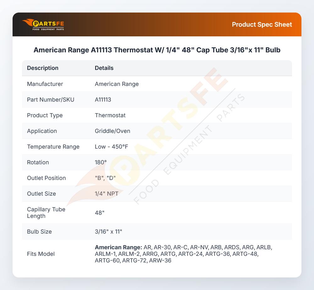 A11113 Thermostat W/1/4