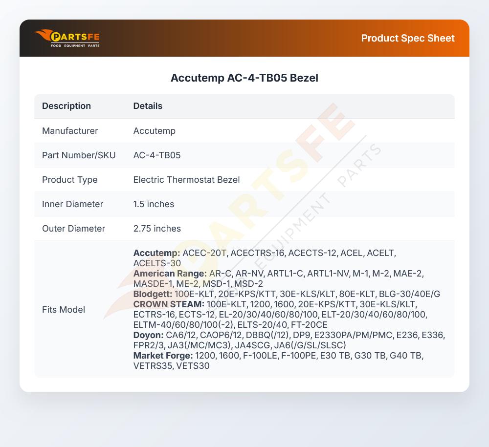 Accutemp AC-4-TB05 Bezel