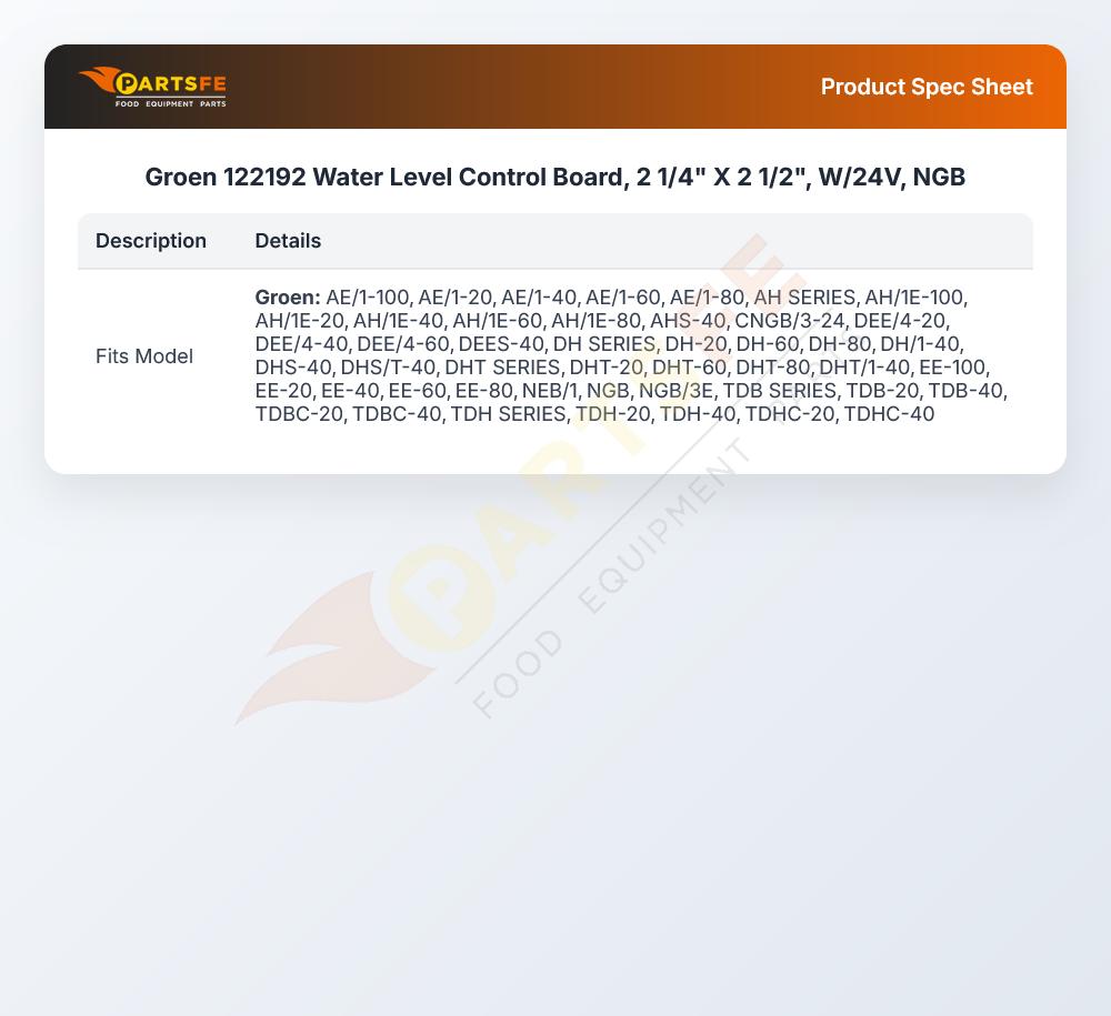 Groen 122192 Jacketed Kettle Water Level Control Board 24V