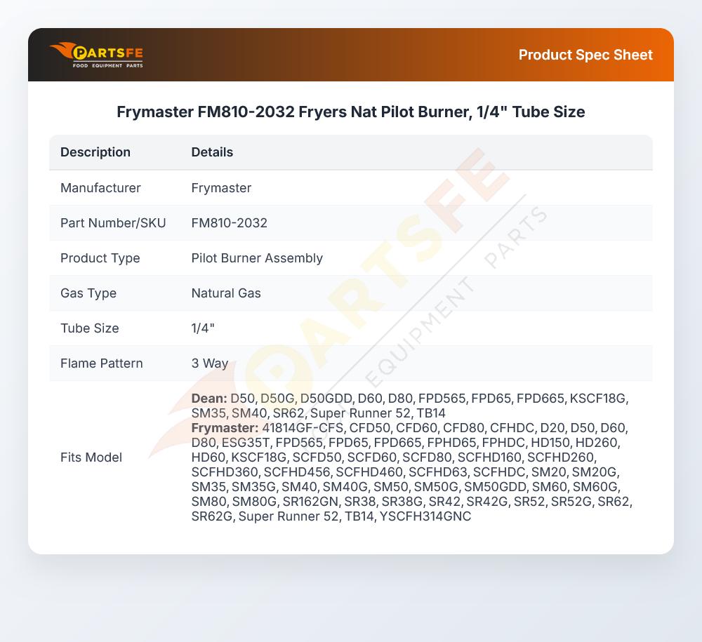 Frymaster FM810-2032 Fryers Nat Pilot Burner, 1/4" Tube Size