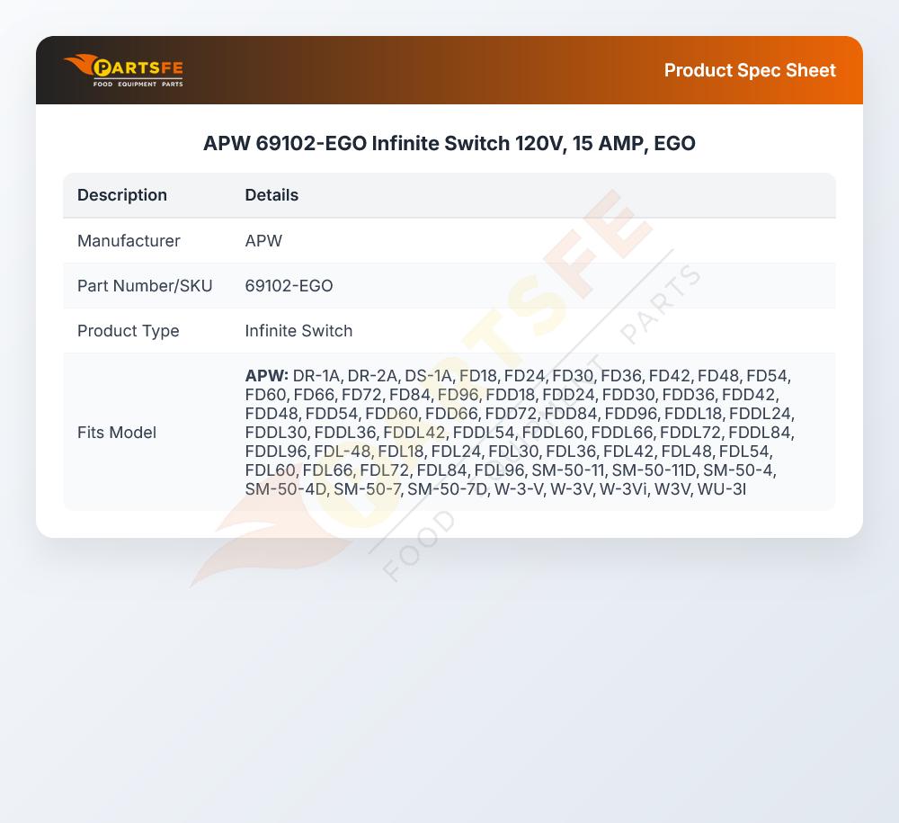 APW 69102-EGO Infinite Control Switch 15A 120V