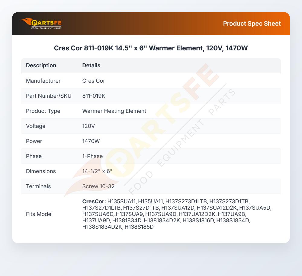 Cres Cor 811-019K Warmer Element 1470W 120V