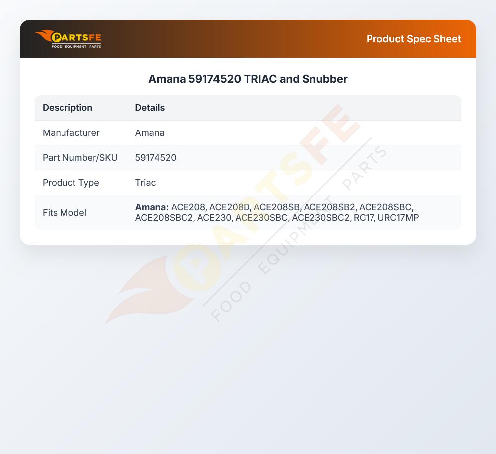 Amana 59174520 Triac and Snubber Kit 40A