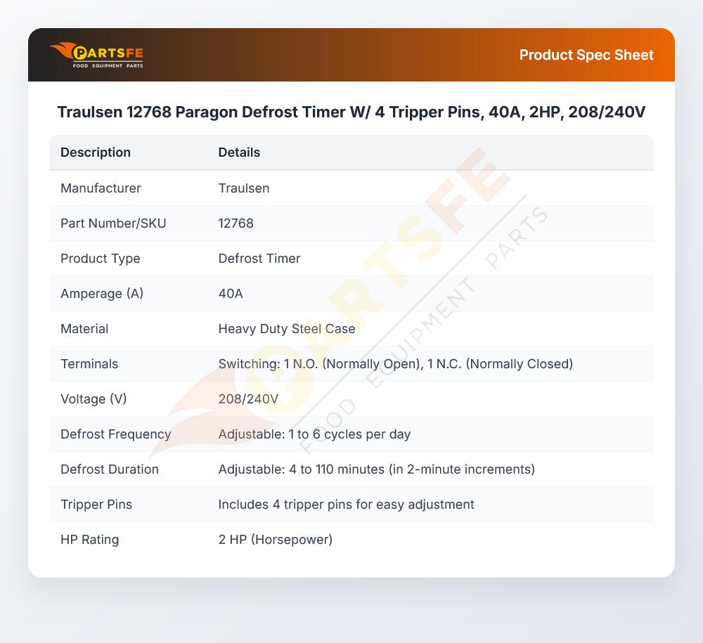 Traulsen 12768 Defrost Timer W/4 Tripper Pins 40A 2HP 208/240V