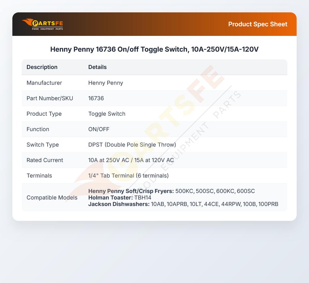 Henny Penny 16736 On/Off Toggle Switch DPDT