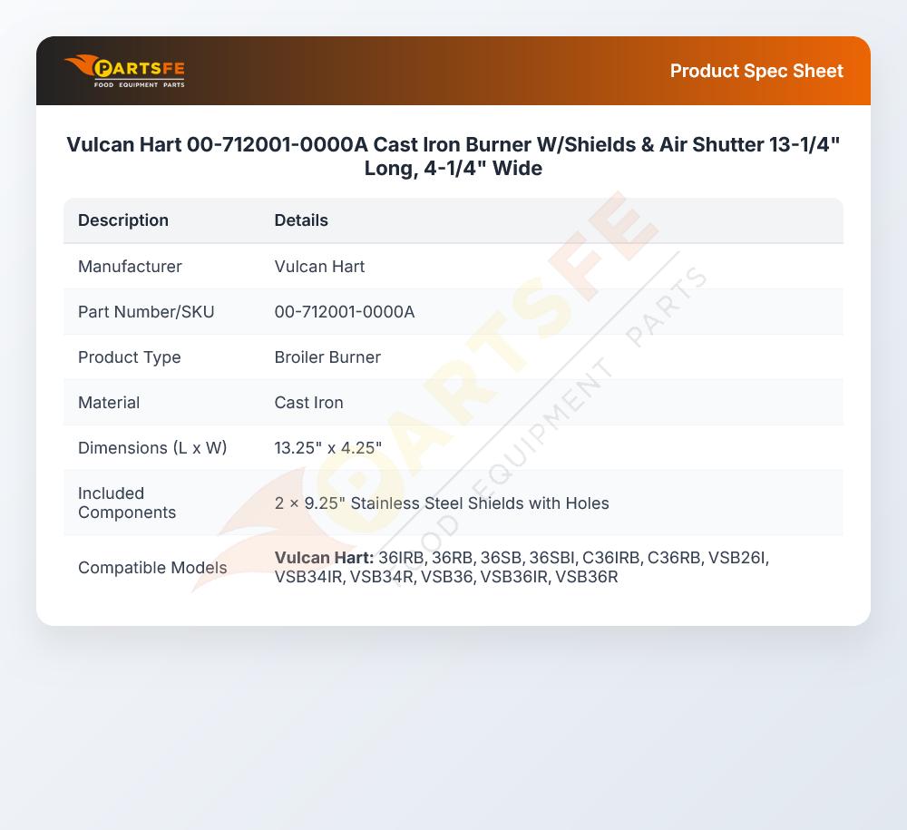 Vulcan Hart 00-712001-0000A Burner Assembly