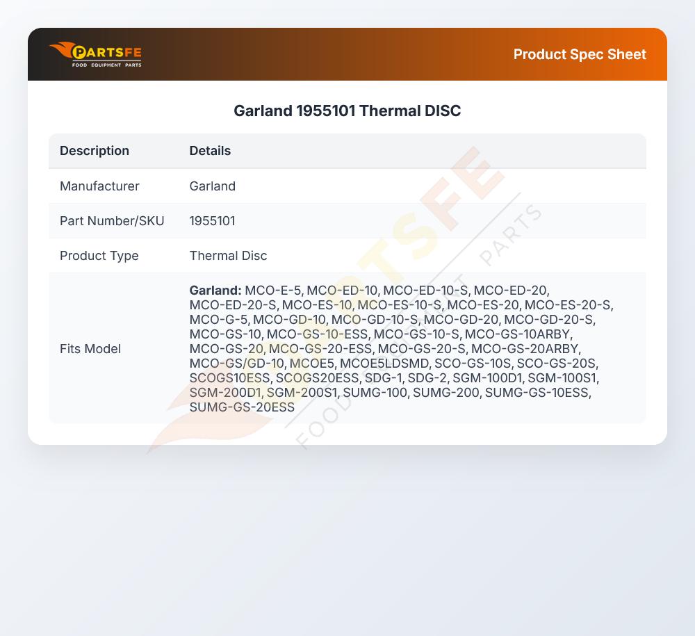 Garland 1955101 Thermal Disc Cooling Fan Switch