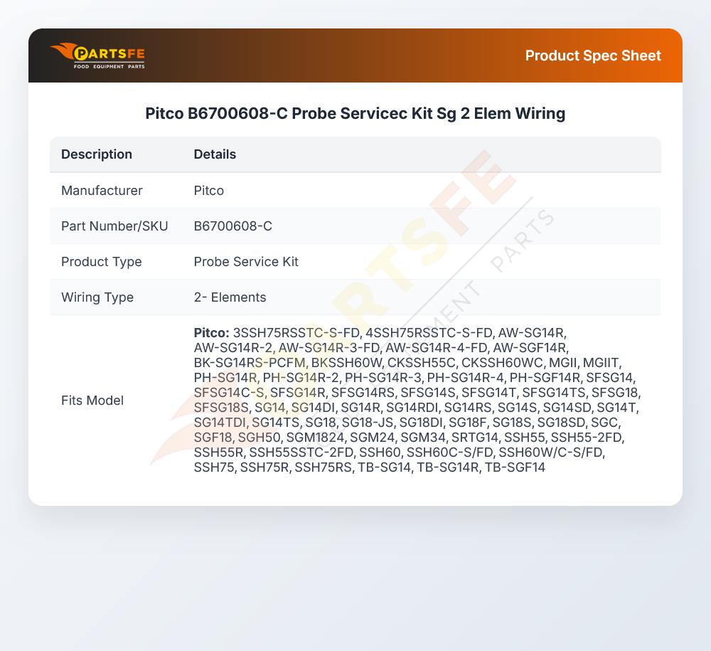 Pitco B6700608-C Probe Wiring Service Kit SG 2