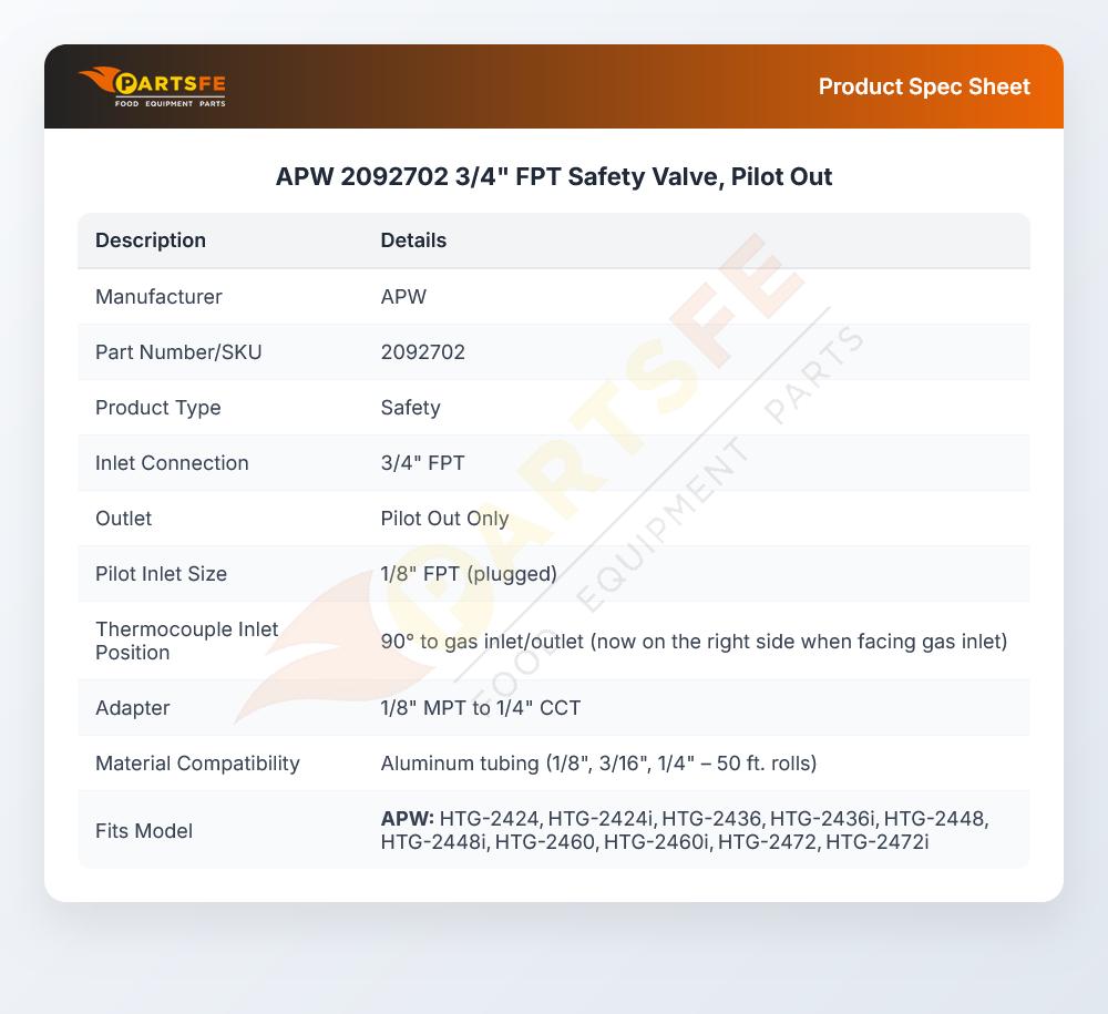 APW 2092702 Pilot Safety Valve 3/4" FPT