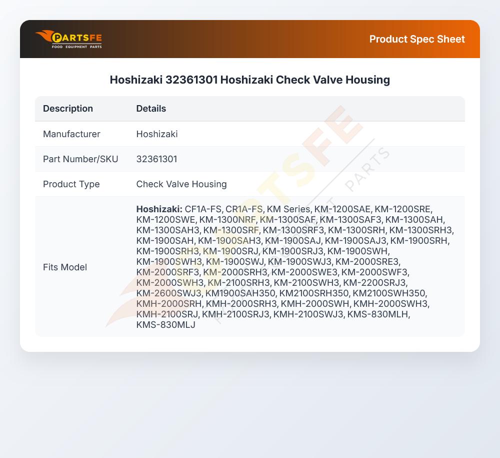 Hoshizaki 32361301 Check Valve Housing