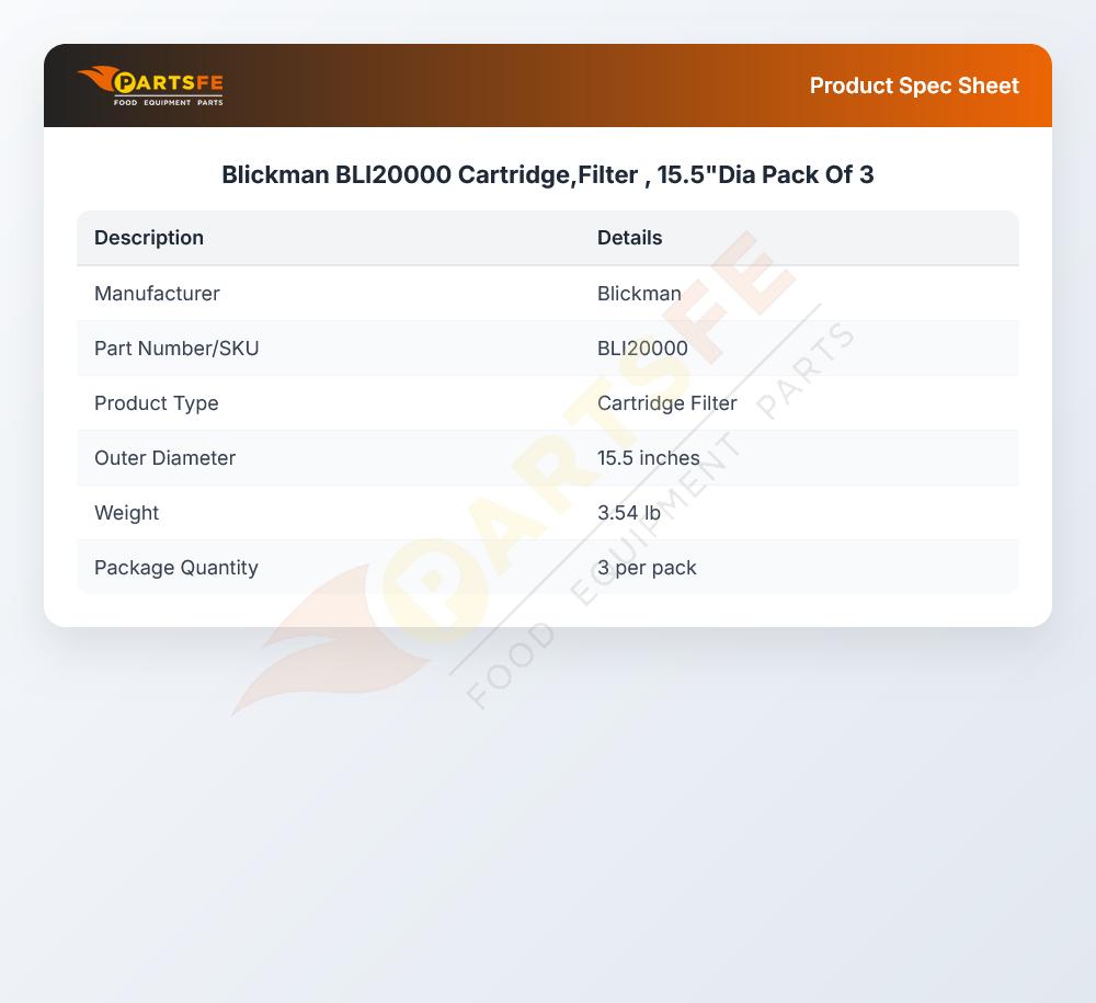 Blickman BLI20000 Cartridge,Filter , 15.5"Dia Pack Of 3