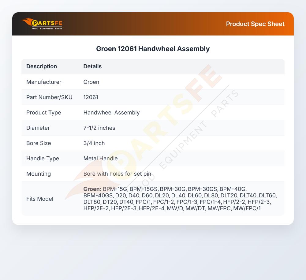 Groen 12061 Braising Pan Handwheel Assembly