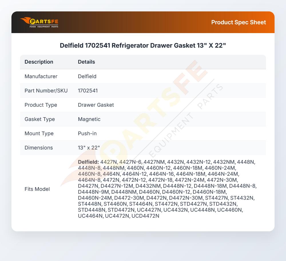 Delfield 1702541 Refrigerator Drawer Gasket 13" X 22"