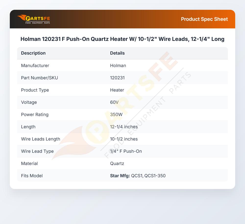 Holman 120231 Quartz Heater 350W 60V