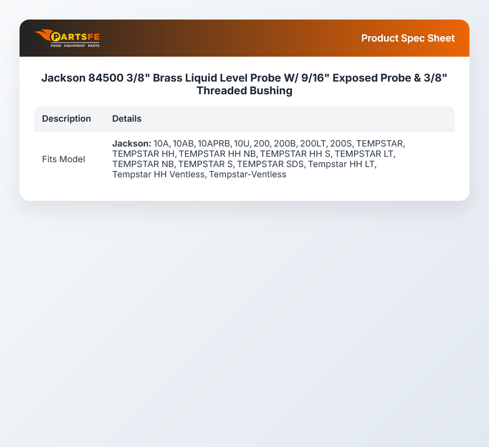 Jackson 84500 3/8" Brass Liquid Level Probe W/ 9/16" Exposed Probe & 3/8" Threaded Bushing