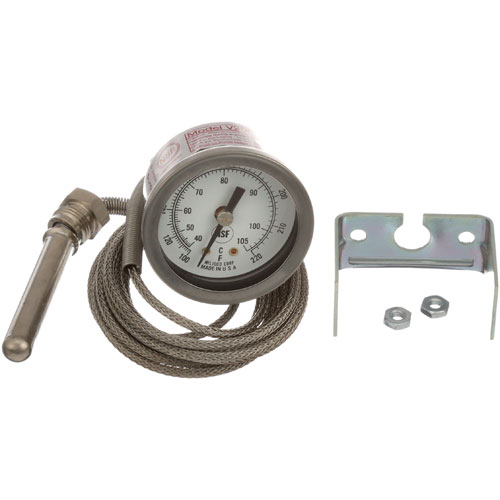Hobart 437041-00003 Dishwasher Thermometer Temperature Gauge w/ 8 ft S/S Braided Cap Rear Mount "U" Bracket