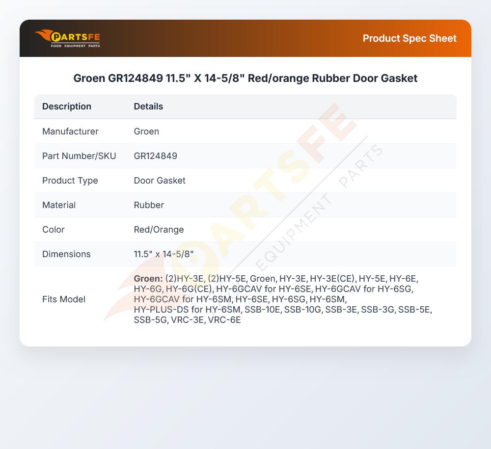 Groen GR124849 11.5" X 14-5/8"  Red/orange Rubber Door Gasket