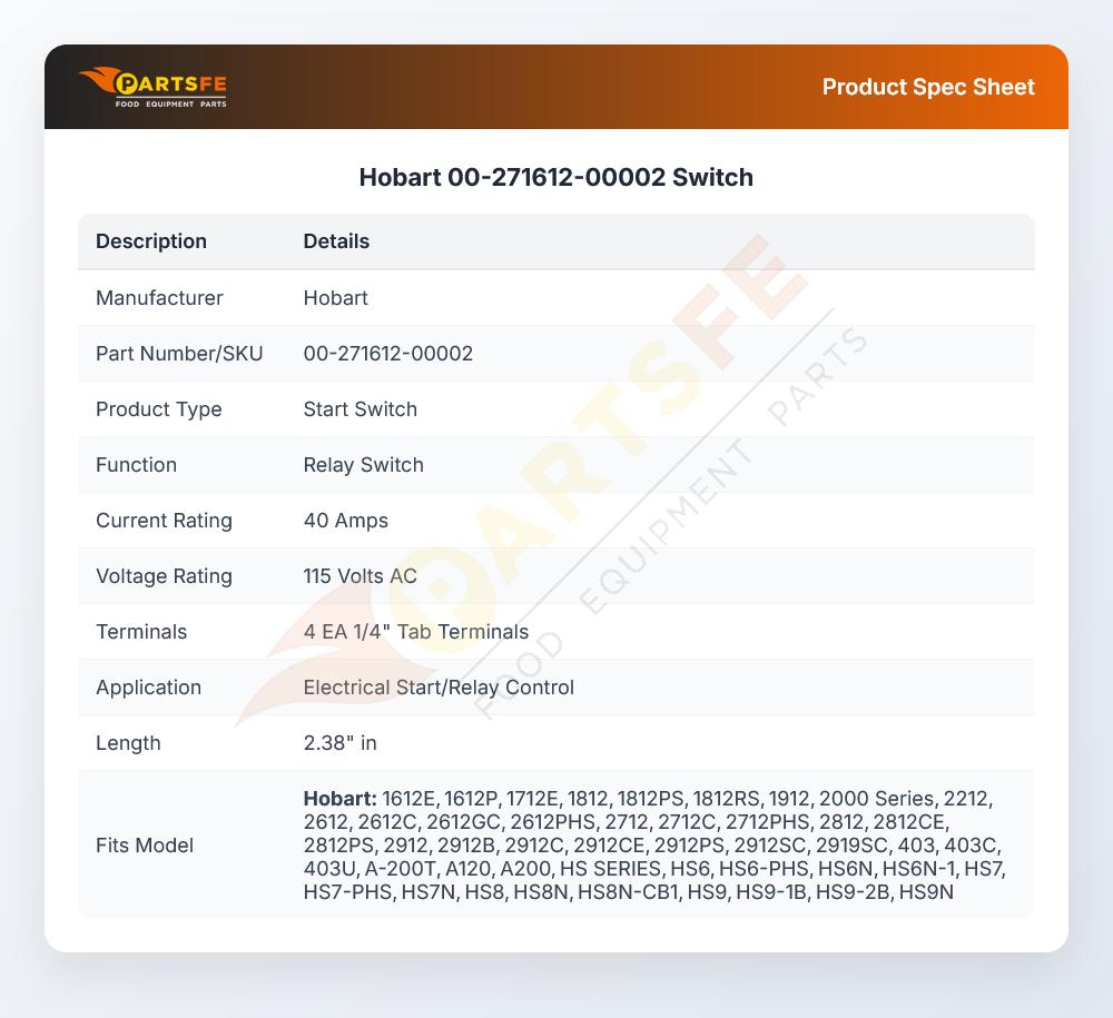 Hobart 00-271612-00002 Switch