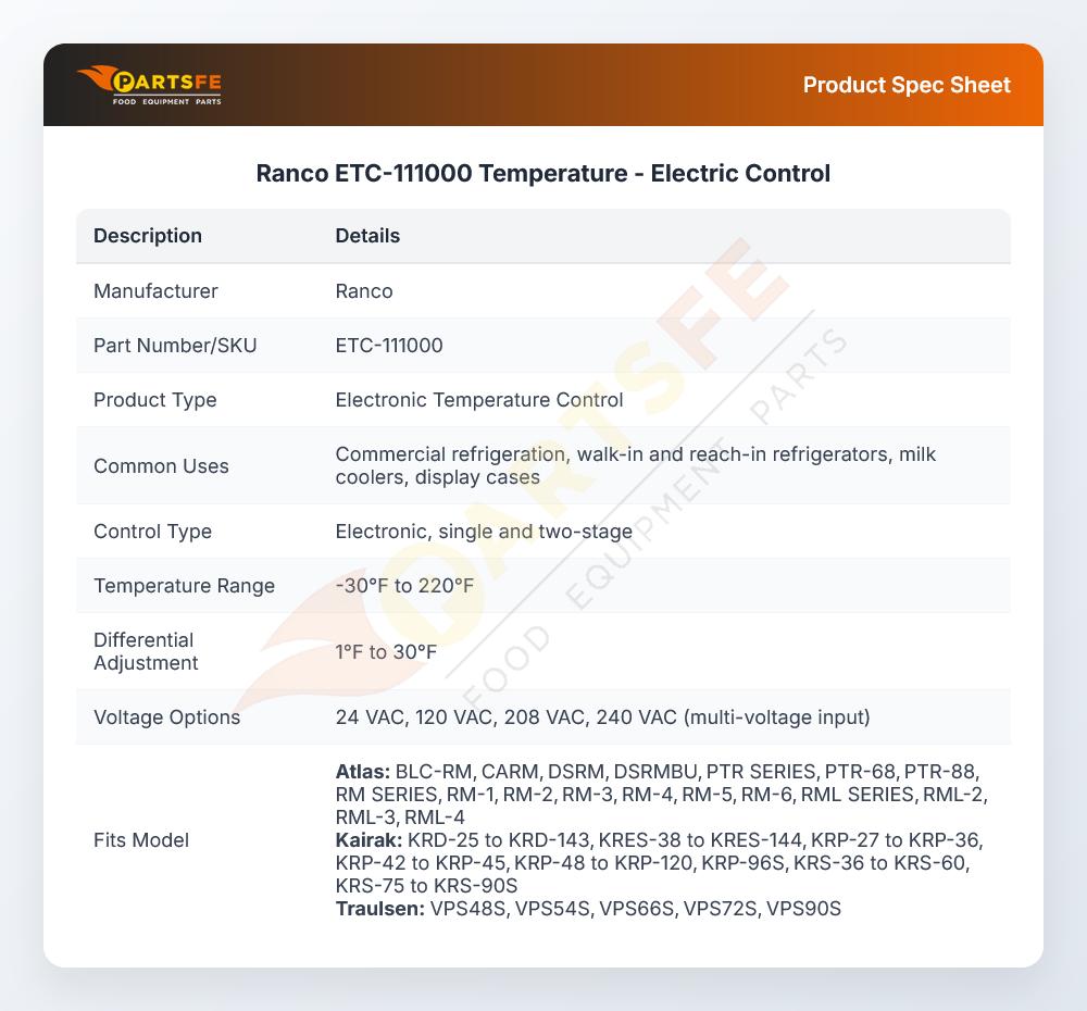 Ranco ETC-111000 Temperature Control