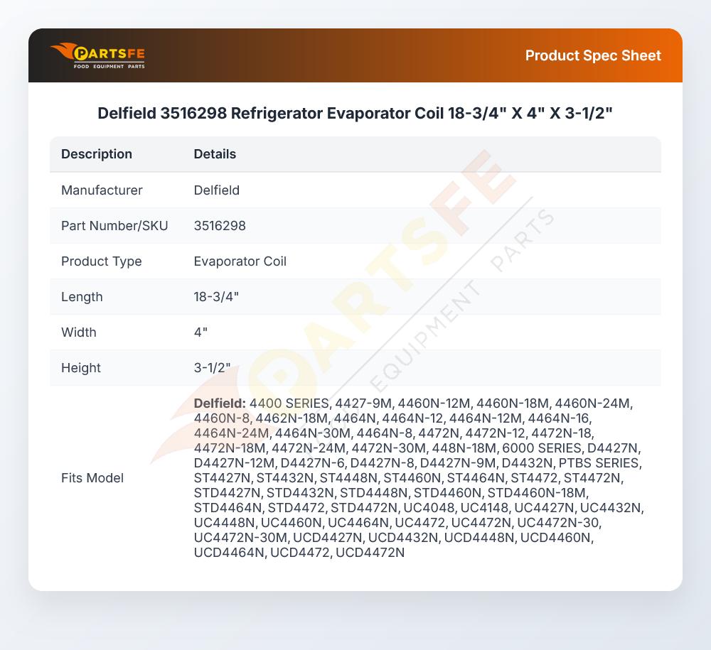 Delfield 3516298 Refrigerator Evaporator Coil 18-3/4" X 4" X 3-1/2"