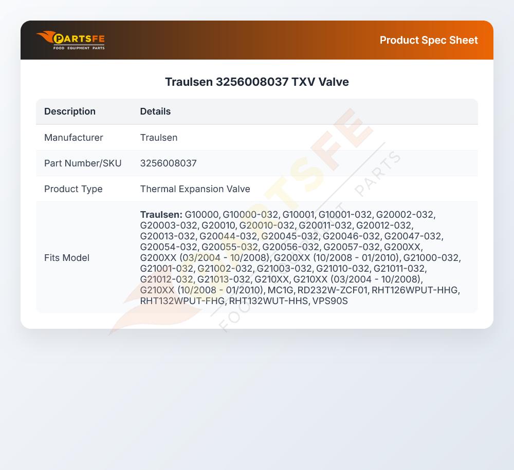 Traulsen 3256008037 Thermostatic Expansion Valve(TXV)