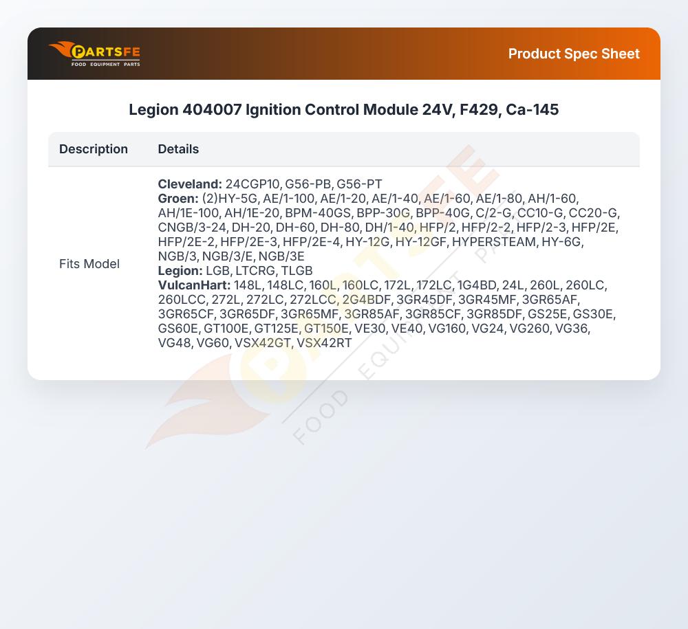 Legion 404007 Ignition Control Module 24V F429 CA-145